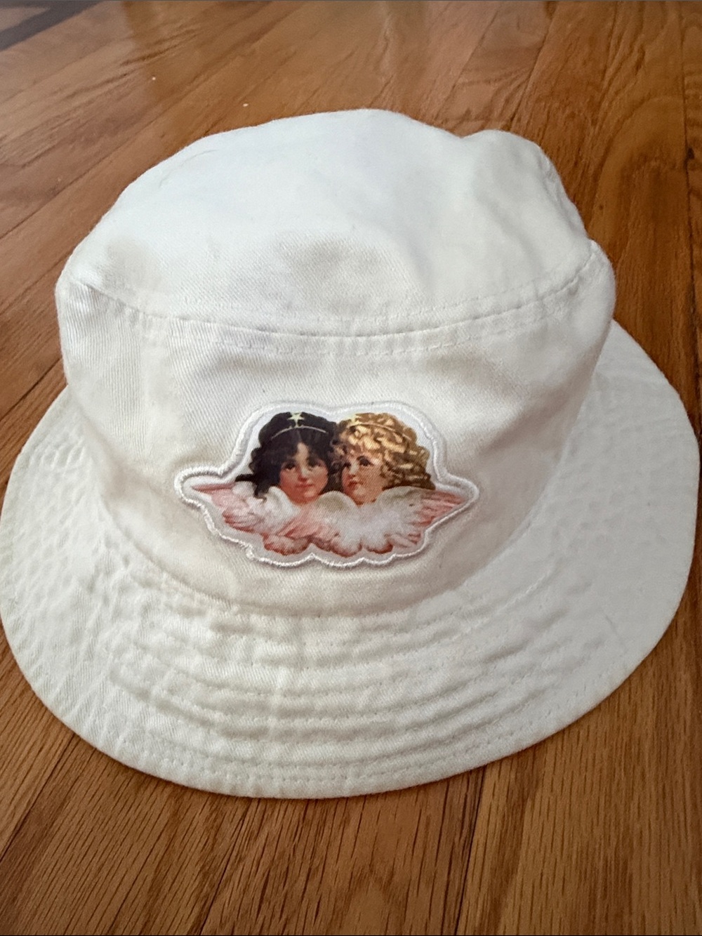 Fiorucci White Cotton Bucket Hat with Cherubs